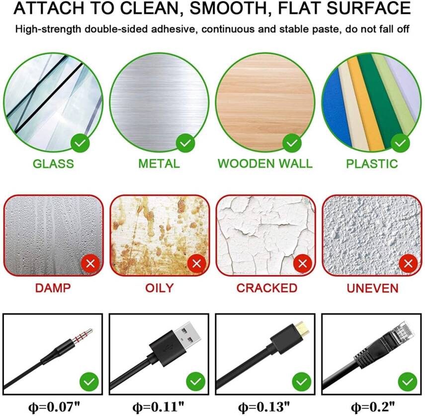 Kyrotech 40 Adet Yapışkanlı Kablo Klipsi Seti – Kablo Düzenleyici, Masa Üstü ve Duvar İçin Kablo Tutucu, Kablo Sabitleyici Aparat – Ev Ofis Kablo Yönetimi, USB, Şarj, Ethernet, Mouse İçin Uygundur - 4