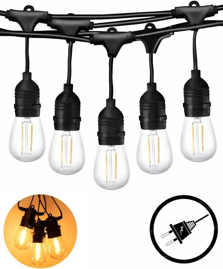 Kyrotech 5 Metre LED String Light IP65 Su Geçirmez Dış Mekan Işık Seti – 5 Adet S14 Ampul Dahil, 220V, 3000K Sıcak Beyaz Bahçe Balkon Teras Aydınlatma Lamba Zinciri - 1