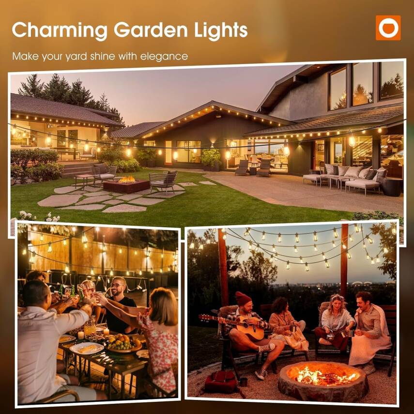 Kyrotech 5 Metre LED String Light IP65 Su Geçirmez Dış Mekan Işık Seti – 5 Adet S14 Ampul Dahil, 220V, 3000K Sıcak Beyaz Bahçe Balkon Teras Aydınlatma Lamba Zinciri - 7