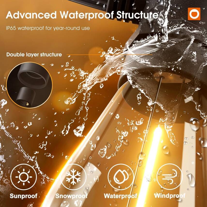 Kyrotech 5 Metre LED String Light IP65 Su Geçirmez Dış Mekan Işık Seti – 5 Adet S14 Ampul Dahil, 220V, 3000K Sıcak Beyaz Bahçe Balkon Teras Aydınlatma Lamba Zinciri - 6