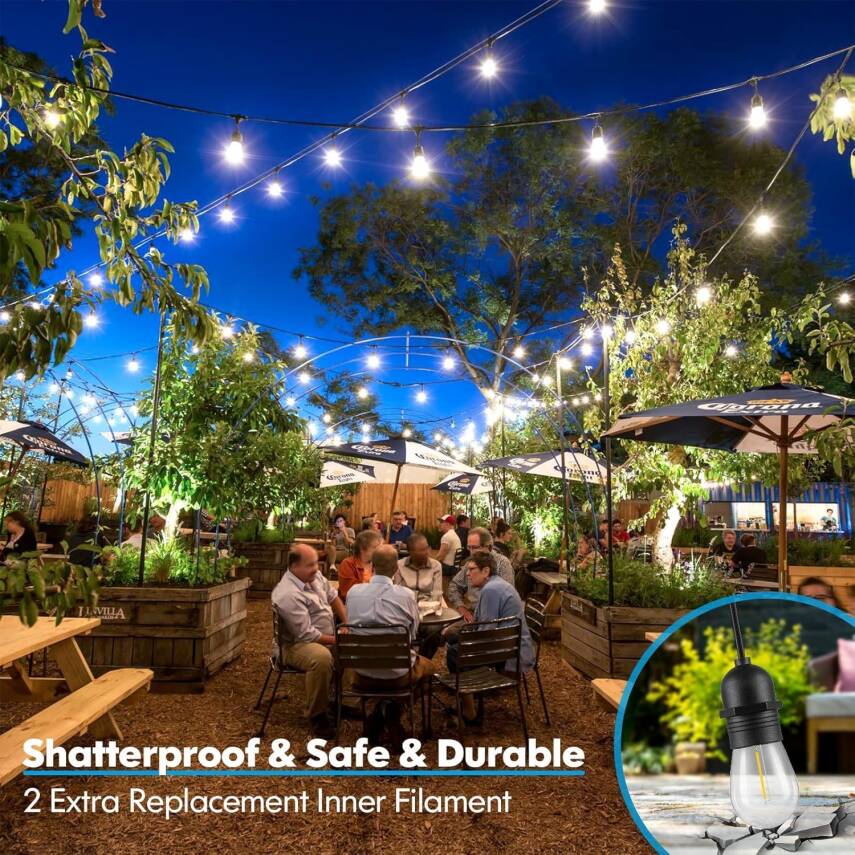 Kyrotech 5 Metre LED String Light IP65 Su Geçirmez Dış Mekan Işık Seti – 5 Adet S14 Ampul Dahil, 220V, 3000K Sıcak Beyaz Bahçe Balkon Teras Aydınlatma Lamba Zinciri - 2
