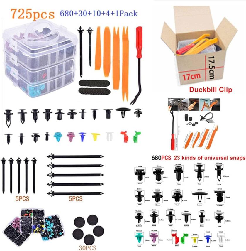 Kyrotech 725 Parça Evrensel Oto Klips Seti – 38 Boy Farklı Araç Tutucu, 30 Sünger Yastık, 1 Klips Sökme Aleti ile – Tampon, Kapı Paneli, Çamurluk, Motor Kapağı İçin Uyumlu Kutulu Tamir ve Montaj Kiti - 6