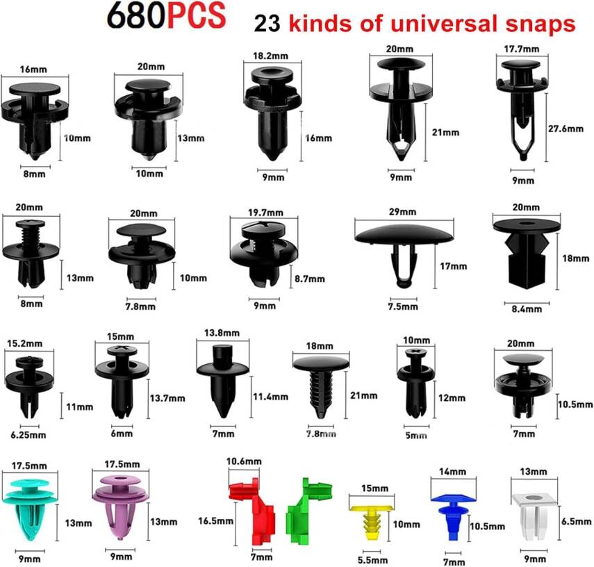 Kyrotech 725 Parça Evrensel Oto Klips Seti – 38 Boy Farklı Araç Tutucu, 30 Sünger Yastık, 1 Klips Sökme Aleti ile – Tampon, Kapı Paneli, Çamurluk, Motor Kapağı İçin Uyumlu Kutulu Tamir ve Montaj Kiti - 7