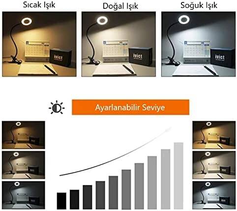 Kyrotech Çok Fonksiyonlu LED Akrobat Masa Lambası, Klipsli, Göz Koruyuculu, Ayarlanabilir Açılı, Kitap Okuma Işığı, YouTuber, TikTok, Ring Light Aydınlatma, 3 Farklı Mod (Sarı, Beyaz, Gün Işığı) - 5