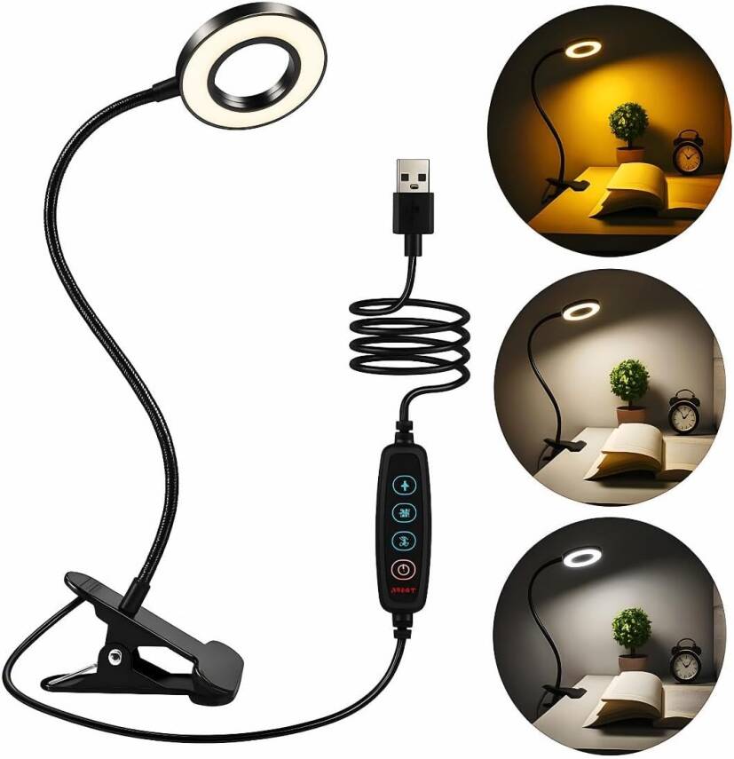 Kyrotech Çok Fonksiyonlu LED Akrobat Masa Lambası, Klipsli, Göz Koruyuculu, Ayarlanabilir Açılı, Kitap Okuma Işığı, YouTuber, TikTok, Ring Light Aydınlatma, 3 Farklı Mod (Sarı, Beyaz, Gün Işığı) - 1