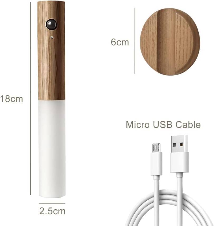 Kyrotech Duvar Aplik Hareket Sensörlü Gece Işıkları İç Mekan Mıknatıslı Taşınabilir Led Şarj Edilebilir Ahşap Tasarımlı Dolap Işıkları Merdiven El Tipi Duvar Yatak Odası Koridor Mutfak - 7