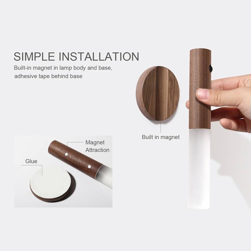 Kyrotech Duvar Aplik Hareket Sensörlü Gece Işıkları İç Mekan Mıknatıslı Taşınabilir Led Şarj Edilebilir Ahşap Tasarımlı Dolap Işıkları Merdiven El Tipi Duvar Yatak Odası Koridor Mutfak - 8