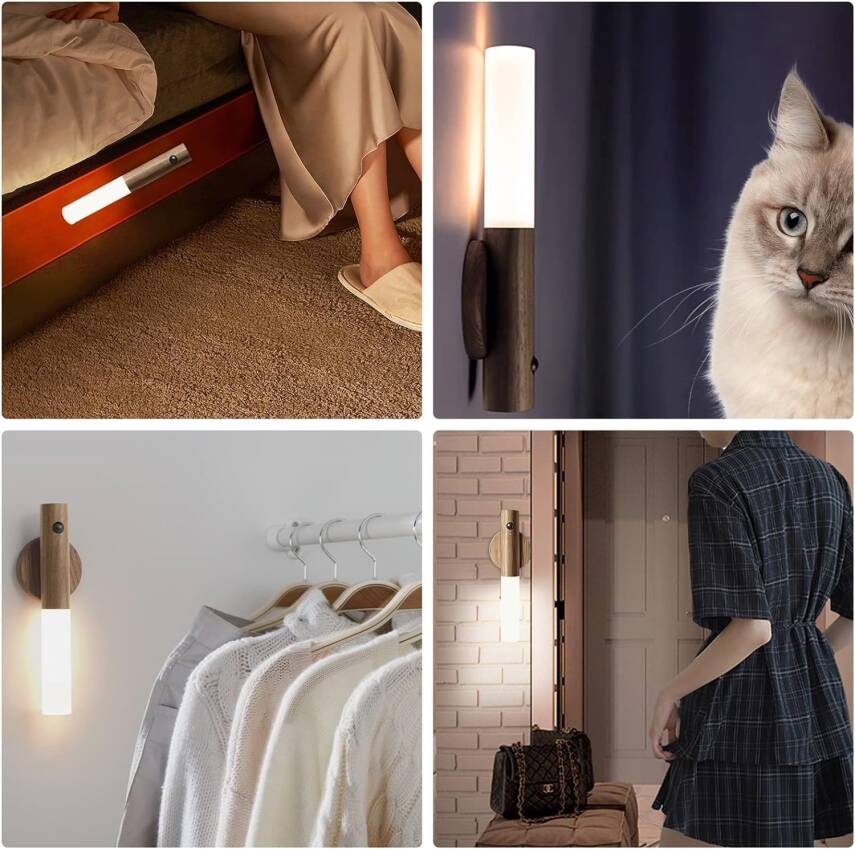 Kyrotech Duvar Aplik Hareket Sensörlü Gece Işıkları İç Mekan Mıknatıslı Taşınabilir Led Şarj Edilebilir Ahşap Tasarımlı Dolap Işıkları Merdiven El Tipi Duvar Yatak Odası Koridor Mutfak - 3