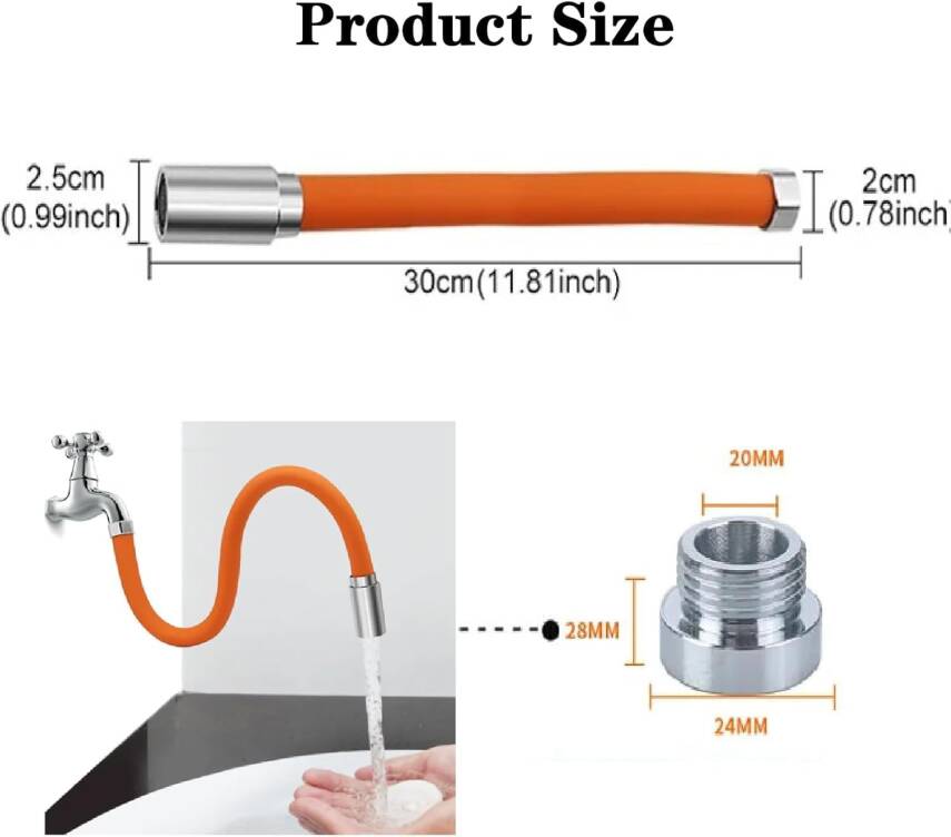 Kyrotech Esnek Musluk Uzatma Borusu – 30 cm | 360° Döner Başlıklı, Köpük Filtresi, Su Sıçratmaz | Kolay Kurulum | Mutfak, Banyo ve Duvar Muslukları için Uyumlu | Yumuşak ve Dayanıklı Plastik - 2