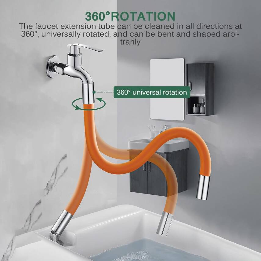 Kyrotech Esnek Musluk Uzatma Borusu – 30 cm | 360° Döner Başlıklı, Köpük Filtresi, Su Sıçratmaz | Kolay Kurulum | Mutfak, Banyo ve Duvar Muslukları için Uyumlu | Yumuşak ve Dayanıklı Plastik - 4