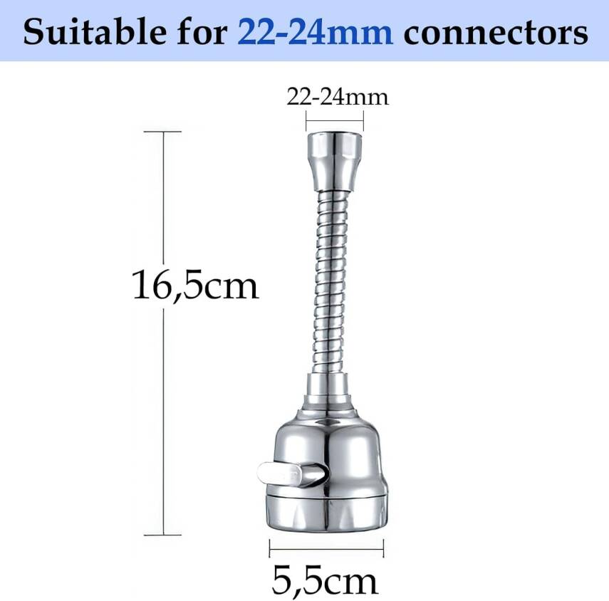 Kyrotech Hortumlu 360° Dönebilen 3 Kademeli Tasarruflu Musluk Başlığı – Mutfak, Banyo ve Lavabo için Su Tasarrufu Sağlayan Krom Kaplama Başlık, ABS Malzeme, Ofis ve Ev Uyumu, Kolay Montajlı - 3
