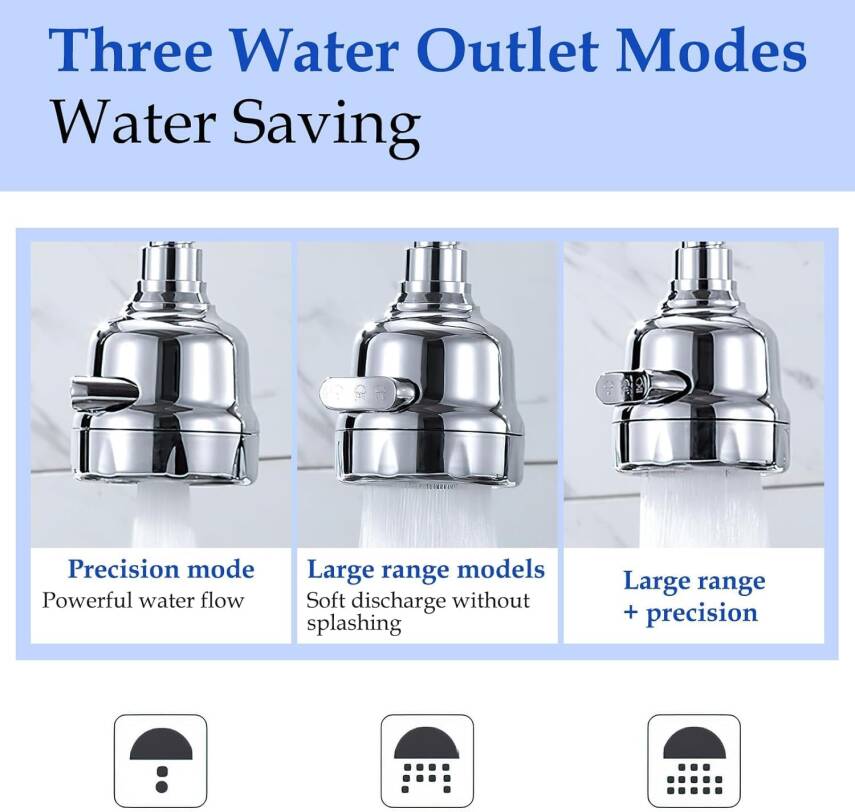 Kyrotech Hortumlu 360° Dönebilen 3 Kademeli Tasarruflu Musluk Başlığı – Mutfak, Banyo ve Lavabo için Su Tasarrufu Sağlayan Krom Kaplama Başlık, ABS Malzeme, Ofis ve Ev Uyumu, Kolay Montajlı - 8