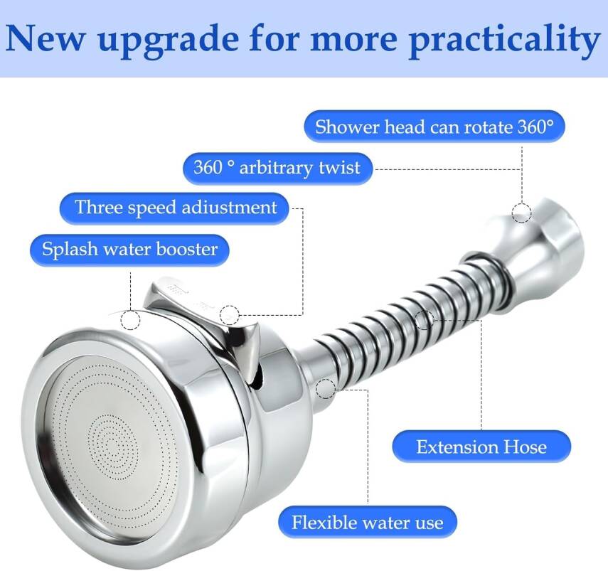 Kyrotech Hortumlu 360° Dönebilen 3 Kademeli Tasarruflu Musluk Başlığı – Mutfak, Banyo ve Lavabo için Su Tasarrufu Sağlayan Krom Kaplama Başlık, ABS Malzeme, Ofis ve Ev Uyumu, Kolay Montajlı - 5