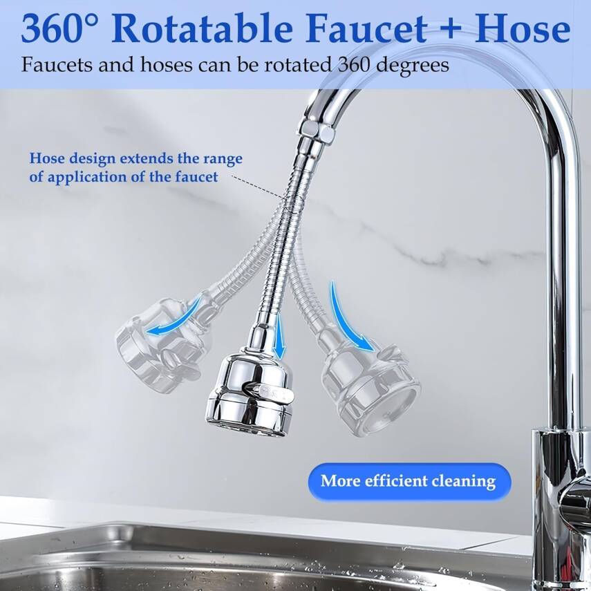 Kyrotech Hortumlu 360° Dönebilen 3 Kademeli Tasarruflu Musluk Başlığı – Mutfak, Banyo ve Lavabo için Su Tasarrufu Sağlayan Krom Kaplama Başlık, ABS Malzeme, Ofis ve Ev Uyumu, Kolay Montajlı - 9