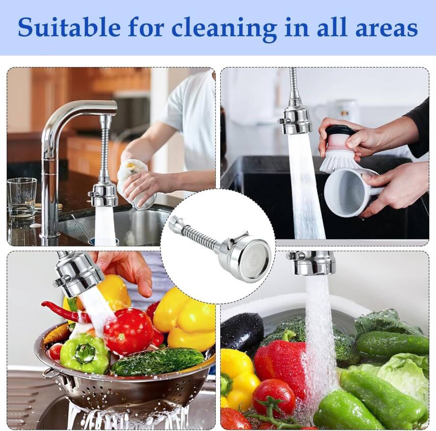 Kyrotech Hortumlu 360° Dönebilen 3 Kademeli Tasarruflu Musluk Başlığı – Mutfak, Banyo ve Lavabo için Su Tasarrufu Sağlayan Krom Kaplama Başlık, ABS Malzeme, Ofis ve Ev Uyumu, Kolay Montajlı - 4