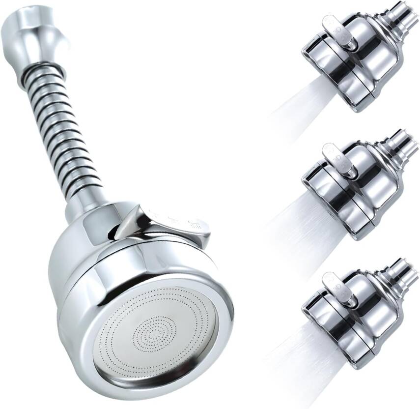 Kyrotech Hortumlu 360° Dönebilen 3 Kademeli Tasarruflu Musluk Başlığı – Mutfak, Banyo ve Lavabo için Su Tasarrufu Sağlayan Krom Kaplama Başlık, ABS Malzeme, Ofis ve Ev Uyumu, Kolay Montajlı - 1