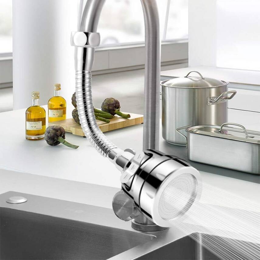 Kyrotech Hortumlu 360° Dönebilen 3 Kademeli Tasarruflu Musluk Başlığı – Mutfak, Banyo ve Lavabo için Su Tasarrufu Sağlayan Krom Kaplama Başlık, ABS Malzeme, Ofis ve Ev Uyumu, Kolay Montajlı - 2