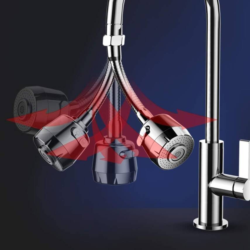 Kyrotech Hortumlu 360° Dönebilen 3 Kademeli Tasarruflu Musluk Başlığı – Paslanmaz Mutfak, Banyo ve Lavabo için Su Tasarrufu Sağlayan Krom Kaplama Başlık, ABS Malzeme, Ofis ve Ev Uyumu, Kolay Montajlı - 2