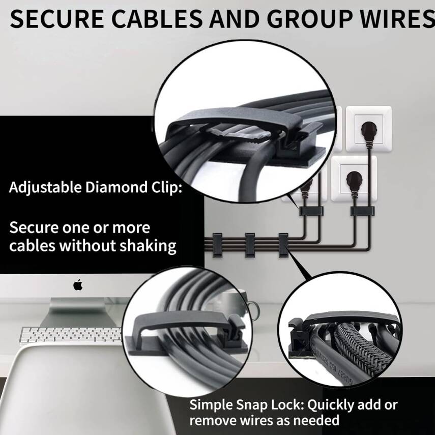 Kyrotech Kablo Klipsleri 4'lü Set, Kendinden Yapışkanlı Kablo Düzenleyici Tutucu, Masa Altı Duvar Yatak Başlığı için Kablo Sabitleyici, PC Bilgisayar USB Şarj Ethernet Kablo Bağı, Ev Ofis İçin - 2