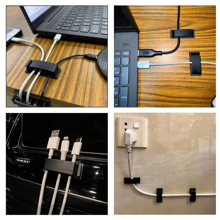 Kyrotech Kablo Klipsleri 4'lü Set, Kendinden Yapışkanlı Kablo Düzenleyici Tutucu, Masa Altı Duvar Yatak Başlığı için Kablo Sabitleyici, PC Bilgisayar USB Şarj Ethernet Kablo Bağı, Ev Ofis İçin - 3