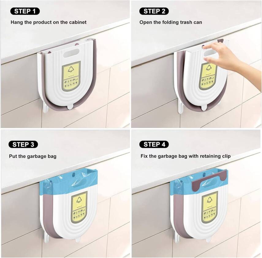 Kyrotech Katlanabilir Körüklü Mutfak Dolap İçi Çöp Kovası – 20kg Taşıma Kapasiteli, Kompakt ve Dayanıklı Atık Kutusu, Kolay Montajlı Plastik Çöp Kovası, Pratik ve Hijyenik Kullanım, 13x22x25 cm - 2