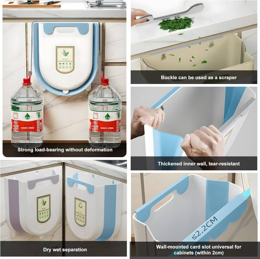 Kyrotech Katlanabilir Körüklü Mutfak Dolap İçi Çöp Kovası – 20kg Taşıma Kapasiteli, Kompakt ve Dayanıklı Atık Kutusu, Kolay Montajlı Plastik Çöp Kovası, Pratik ve Hijyenik Kullanım, 13x22x25 cm - 3