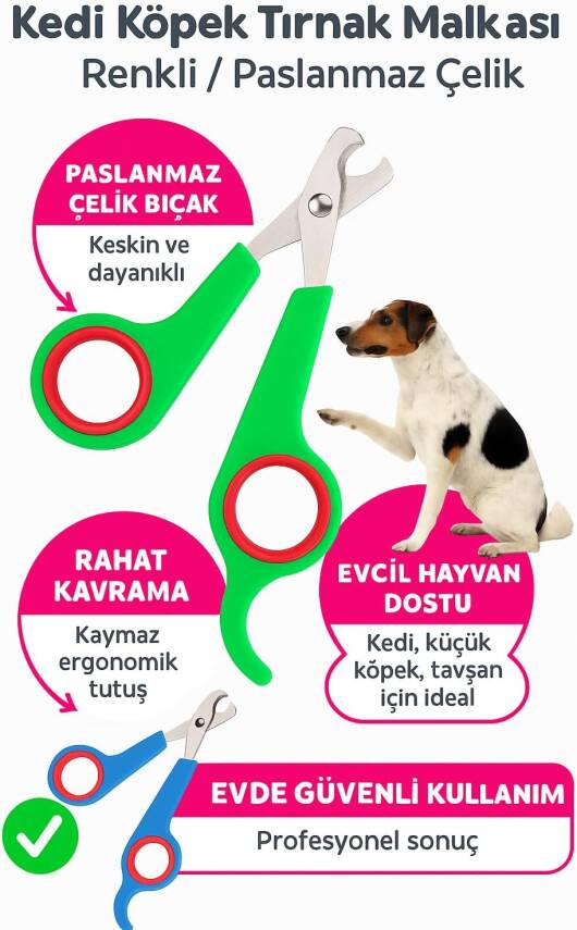 Kyrotech Kedi Köpek Tırnak Makası – Renkli Paslanmaz Çelik Tırnak Kesici – Evcil Hayvanlar İçin Güvenli ve Ergonomik Tırnak Makası – Kedi, Küçük Köpek ve Tavşanlar İçin Uygun Asorti Çok Renkli - 2