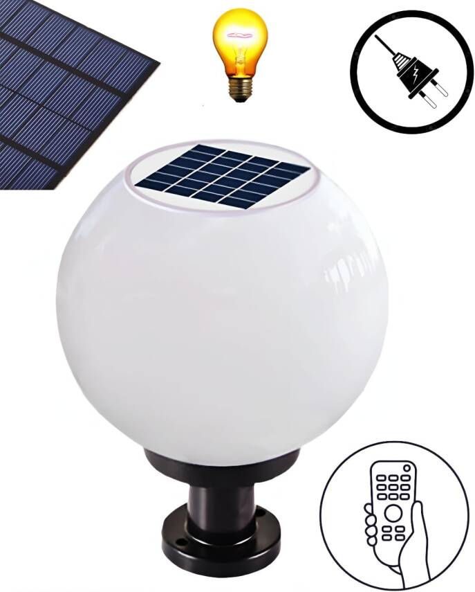 Kyrotech Set Üstü KÜRE Solar LED, Bahçe Lambası 60W, Güneş Enerjili+220V Elektrikli Hibrit, E27 Duy, Fotoselli, Uzaktan Kumandalı, 3 Modlu Işık, IP65 Su Geçirmez | Uzun Ömürlü Bahçe Aydınlatma Armatürü - 9