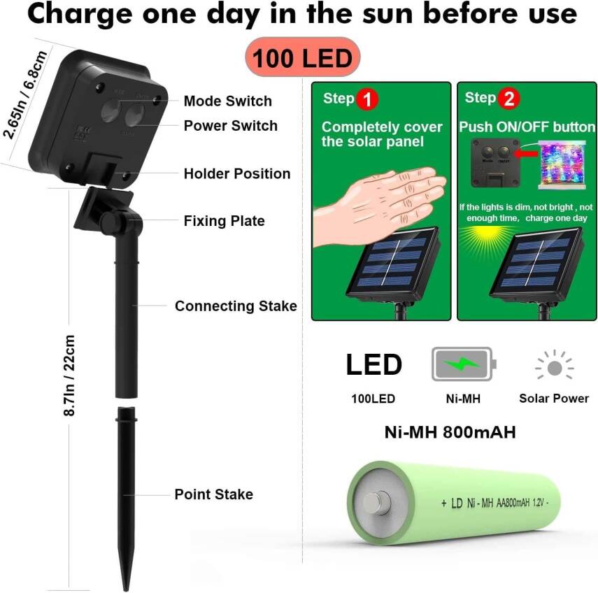 Kyrotech Solar Güneş Enerjili RGB 100 Led, 12 Metre,8 Modlu, Peri Led Bahçe, Veranda, Avlu, Balkon, Havuz Kenarı, Düğün, Parti, Peyzaj Aydınlatma Su Geçirmez Lamba - 2