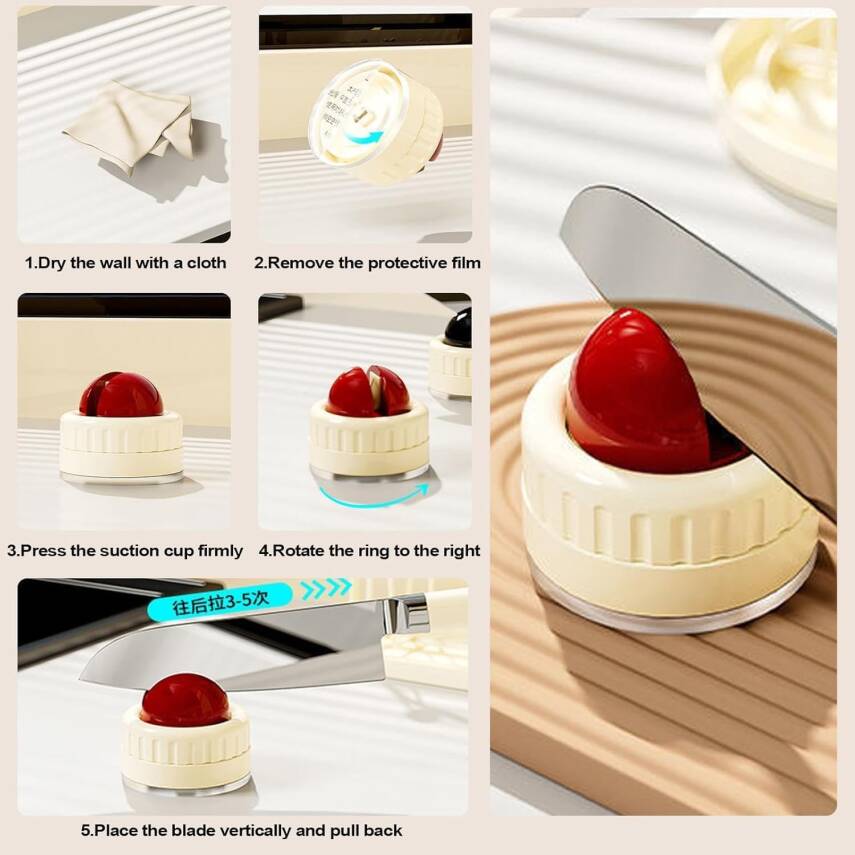 Kyrotech Vantuzlu Bıçak Bileyici | Yapışkanlı Kaymaz Tabanlı Pratik Bileme Aparatı | Mutfak, Şef, Meyve, Ekmek Bıçağı ve Makas İçin Hızlı ve Etkili Bileyici - 5